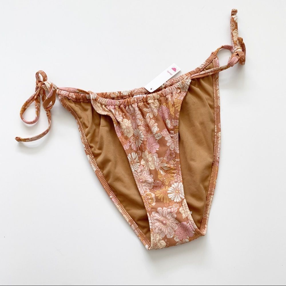 NWT Xhilaration Shirred Side Tie High Leg Scoop Bikini Bottom Floral